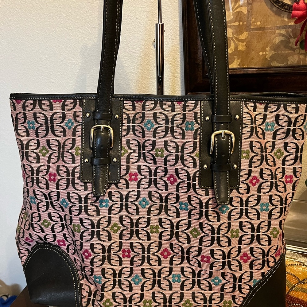 Fossil Multi Colored Largeshoulder Tote.Black Lea… - image 2